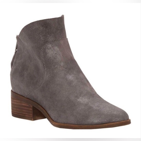 Lucky Brand Lahela Boots Soft Leather Booties 7.5 Slight Shimmer Charcoal Gray - Picture 1 of 9
